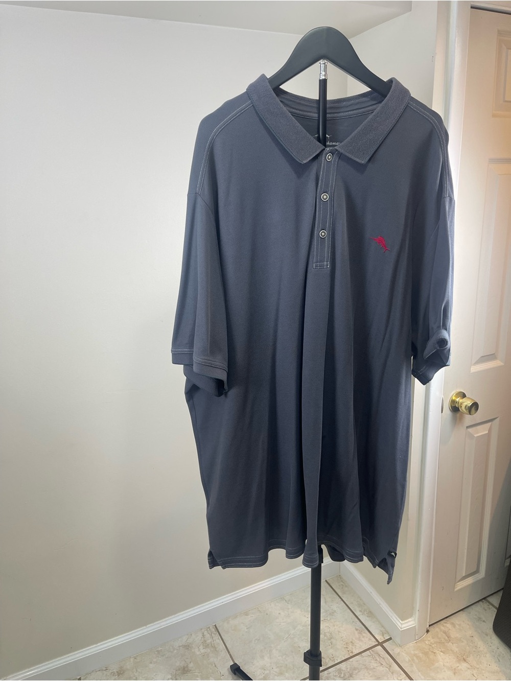 Tommy Bahama Charcoal Polo with Red Embroidered Logo